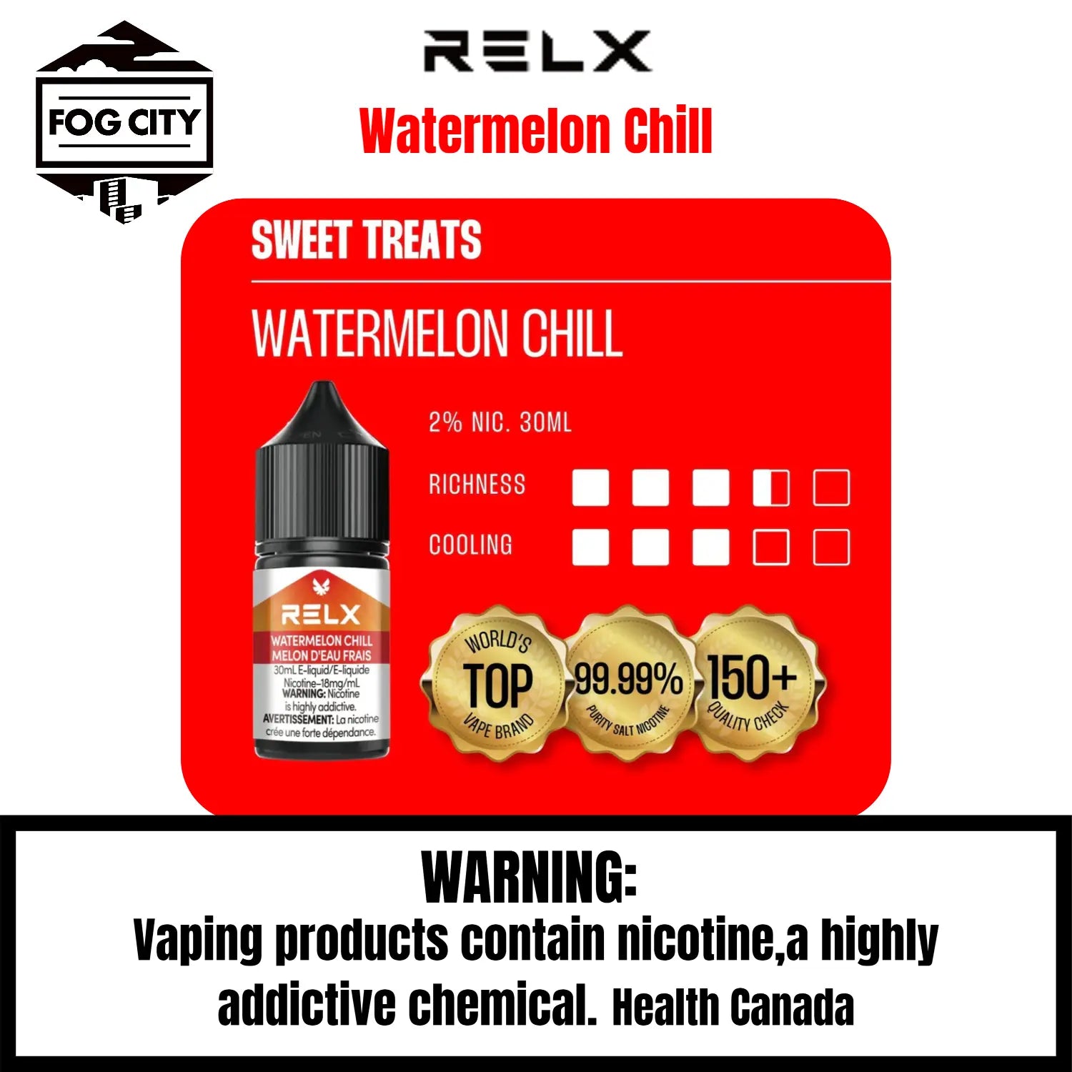 Relx E Liquid Vape Fog City Flavor Watermelon Chill