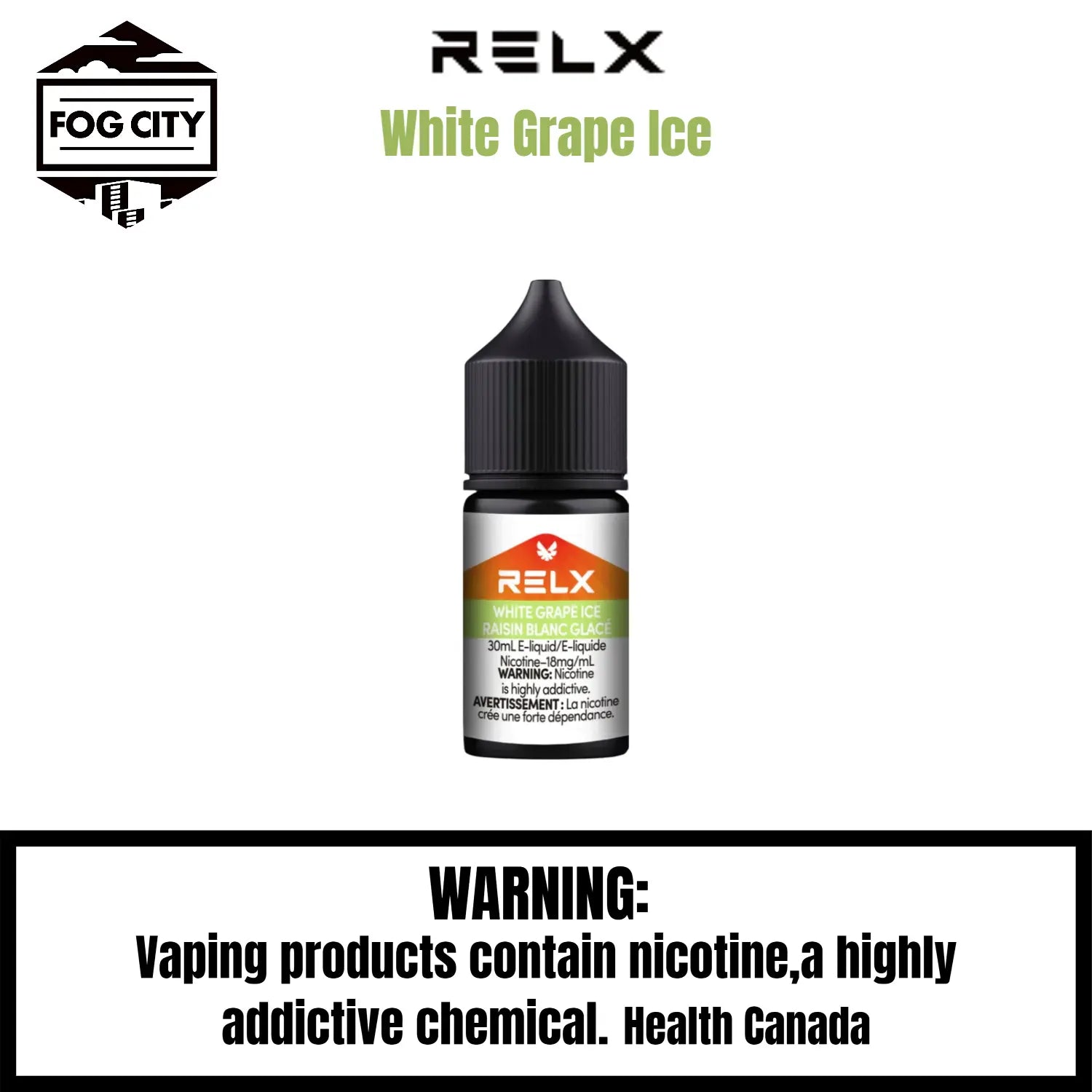 Relx E Liquid VAPE Fog City Flavor White Grape Ice