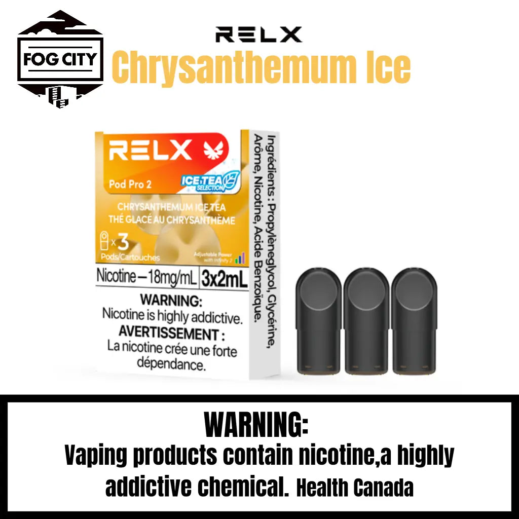 Relx Pod Por 2 Pod System Vape 3 Pods in Box Chrysanthemum Ice Tea Flavor - Variety of Flavors, Easy to Carry, Available at Fog City Vape