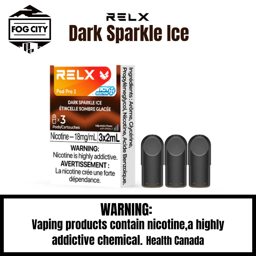 Relx Pod Por 2 Pod System Vape 3 Pods in Box Dark Sparkle Ice Flavor - Variety of Flavors, Easy to Carry, Available at Fog City Vape