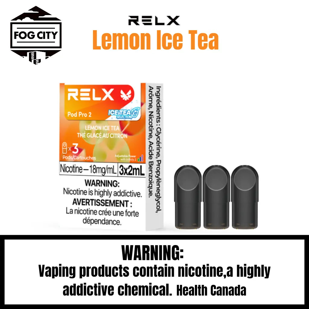 Relx Pod Por 2 Pod System Vape 3 Pods in Box Lemon Ice Tea Flavor - Variety of Flavors, Easy to Carry, Available at Fog City Vape