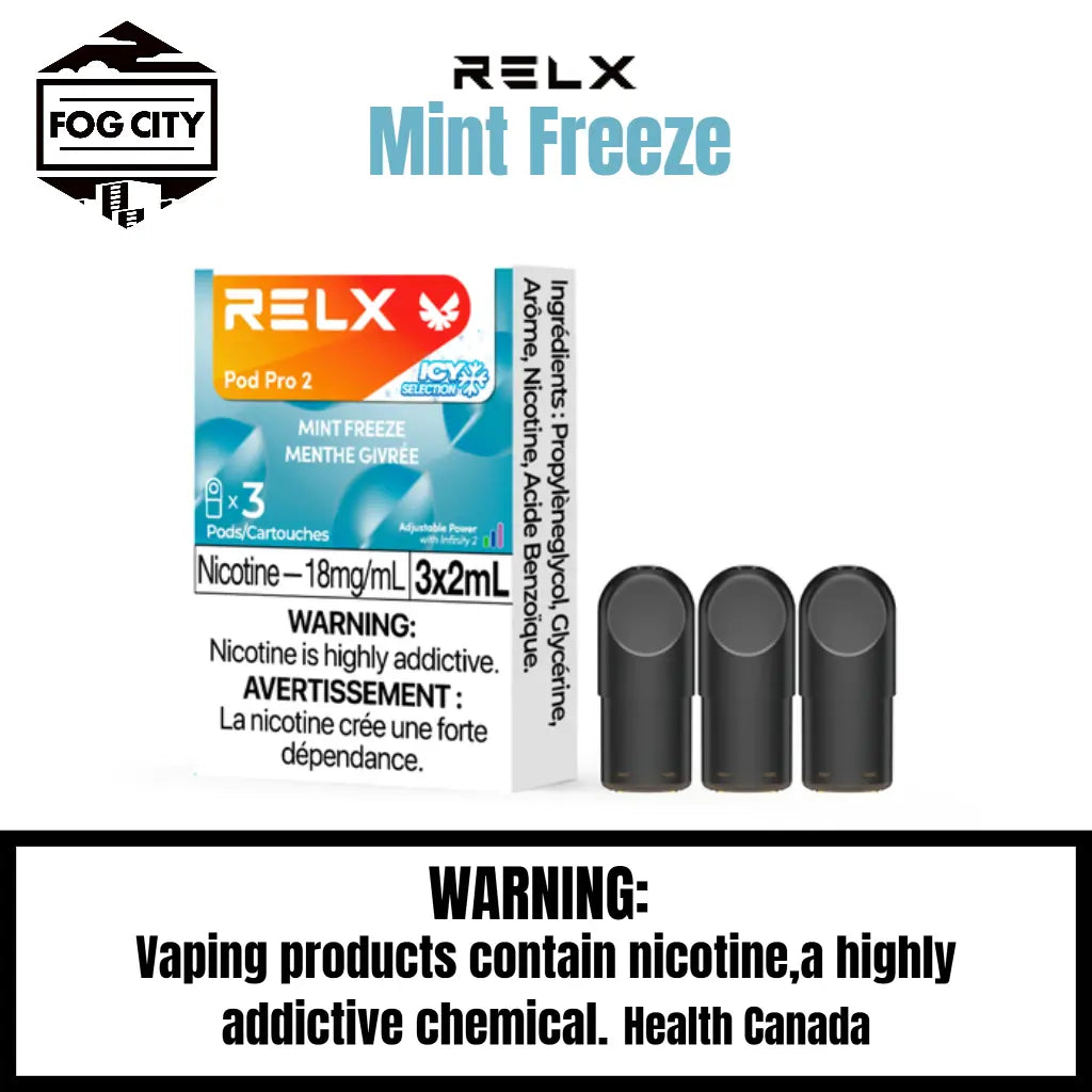 Relx Pod Por 2 Pod System Vape 3 Pods in Box Mint Freeze Flavor - Variety of Flavors, Easy to Carry, Available at Fog City Vape