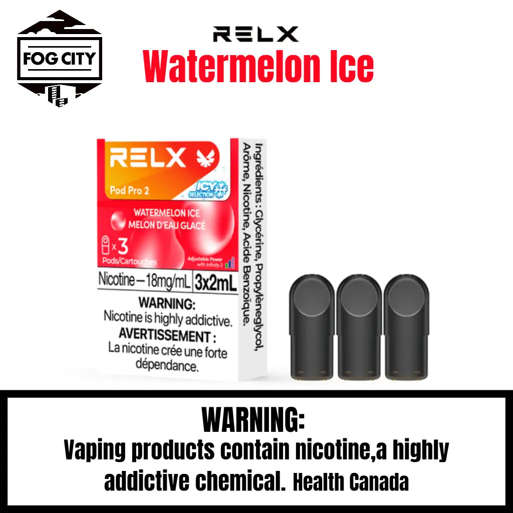 Relx Pod Por 2 Pod System Vape 3 Pods in Box Watermelon Ice Flavor - Variety of Flavors, Easy to Carry, Available at Fog City Vape