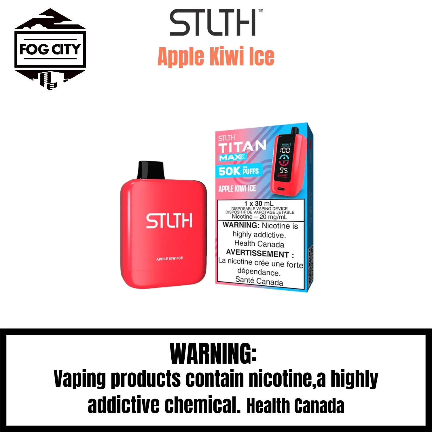 STLTH Titan Max 50k Disposable Vape Fog City Flavour Apple Kiwi Ice