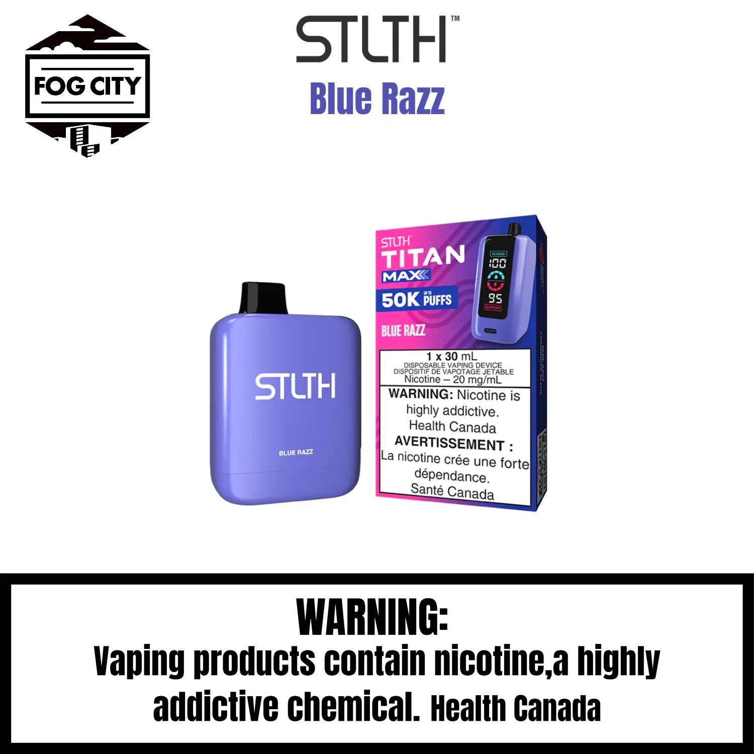 STLTH Titan Max 50k Disposable Vape Fog City Flavour Blue Razz