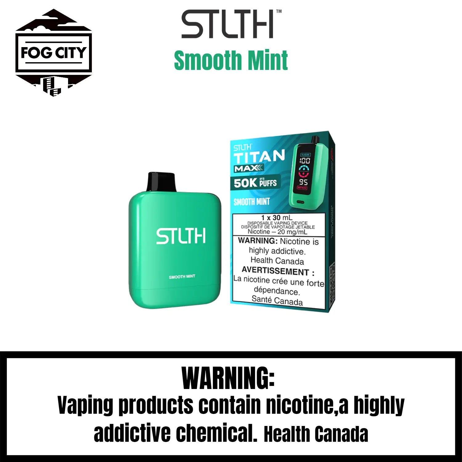 Stlth Titan Max 50k Disposable VAPE Fog City Flavour Smooth Mint
