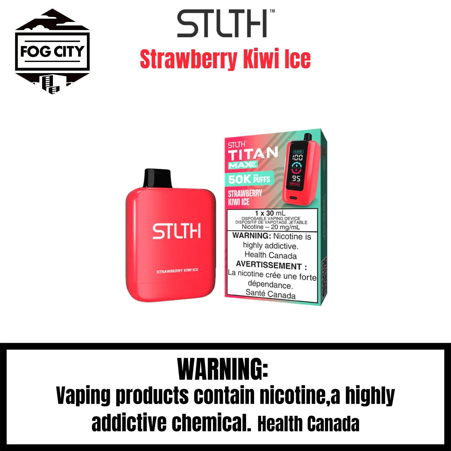 Stlth Titan Max 50k Disposable VAPE Fog City Flavour Strawberry Kiwi Ice