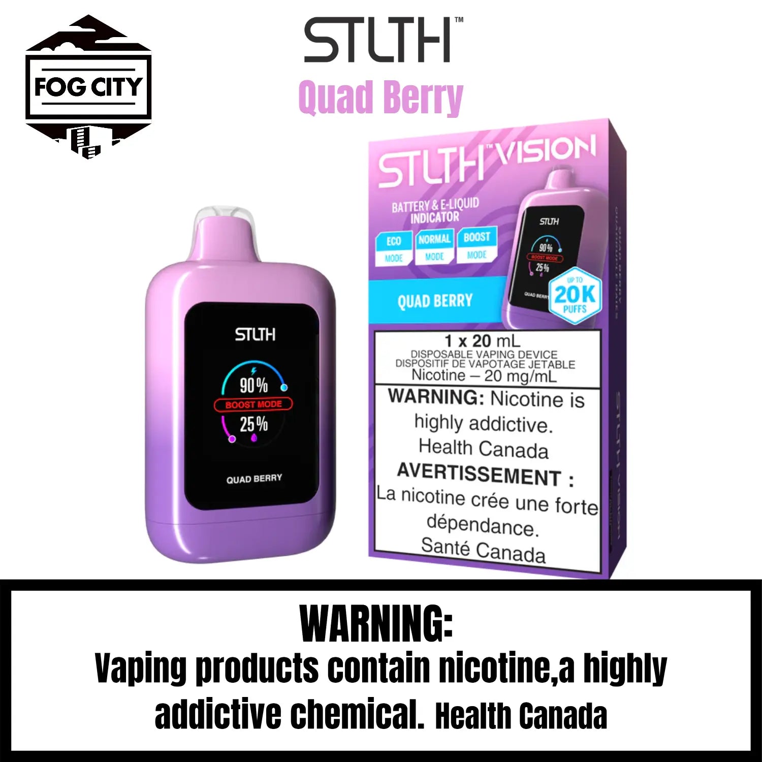 Stlth Vision Disposable VAPE 20k Puffs With Eco Mode Flavor Quad Berry