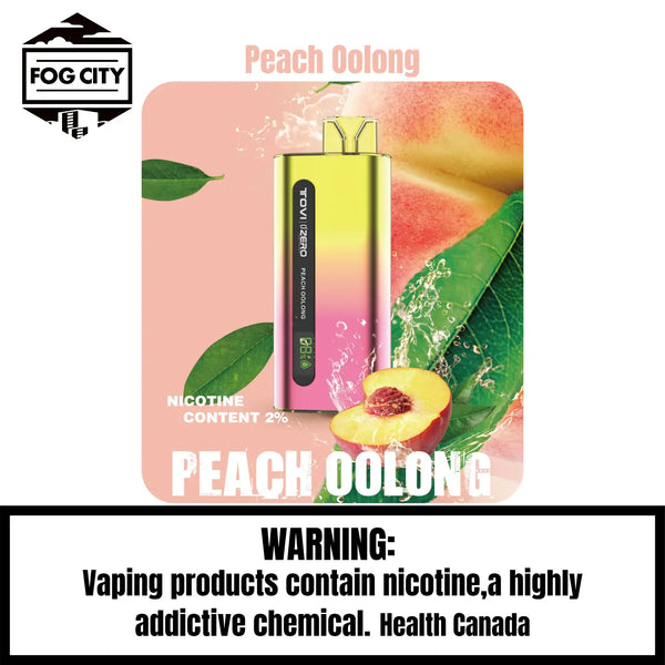 Tovi Zero SA7500 Disposable Vape 7500 Puffs Peach-Oolong Flavor - LED Screen with Juice and Battery Display, Icy Cool, Available at Fog City Vape
