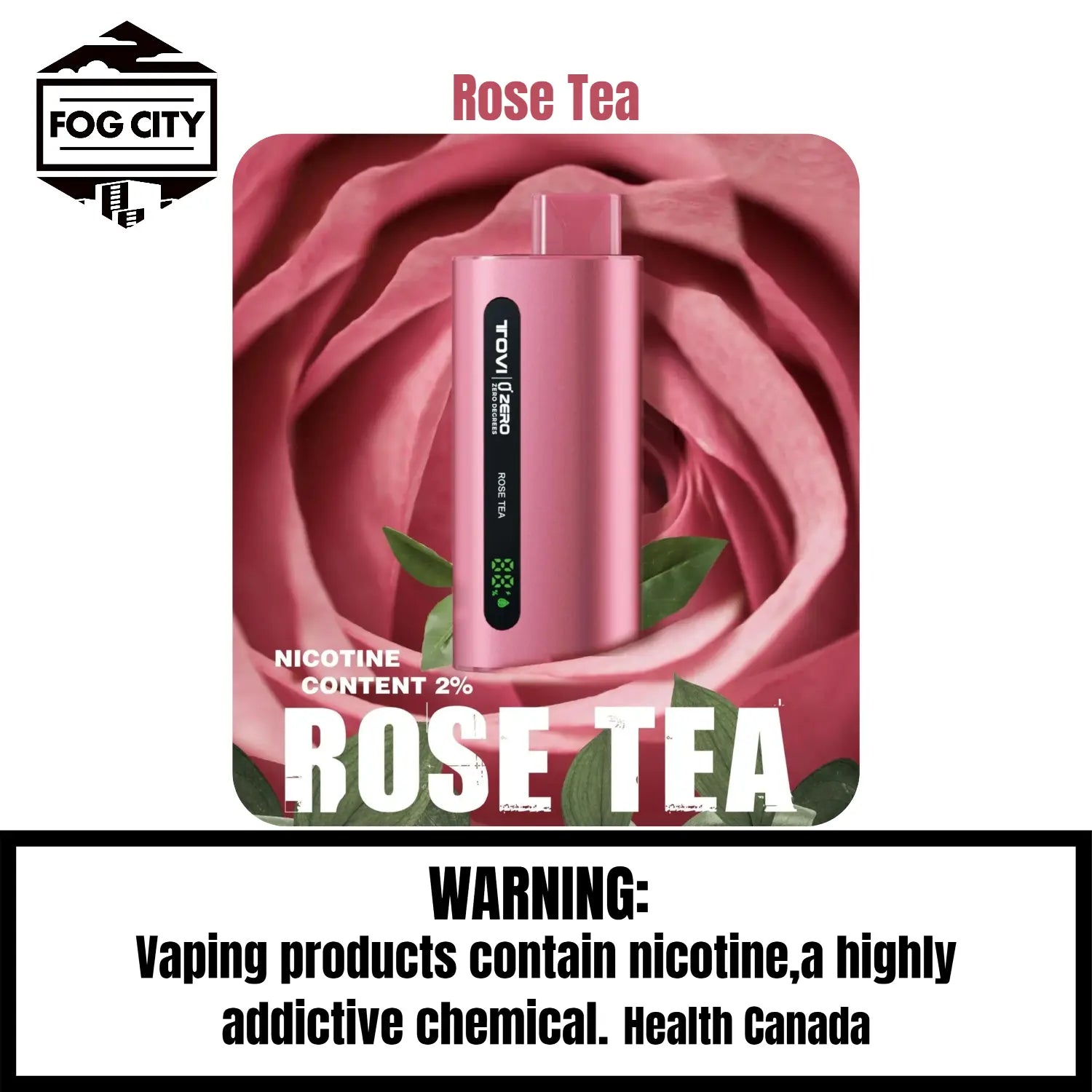 Tovi Zero SA7500 Disposable Vape 7500 Puffs Rose Tea Flavor - LED Screen with Juice and Battery Display, Icy Cool, Available at Fog City Vape