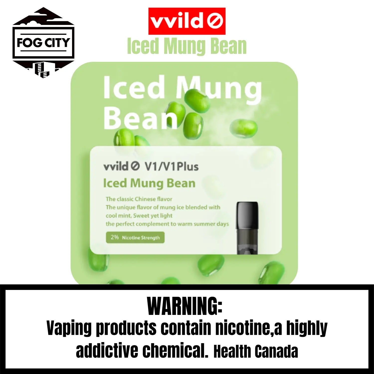 Vvild Pod System VAPE V1 3 Pod In Box Flavor Iced Green Bean